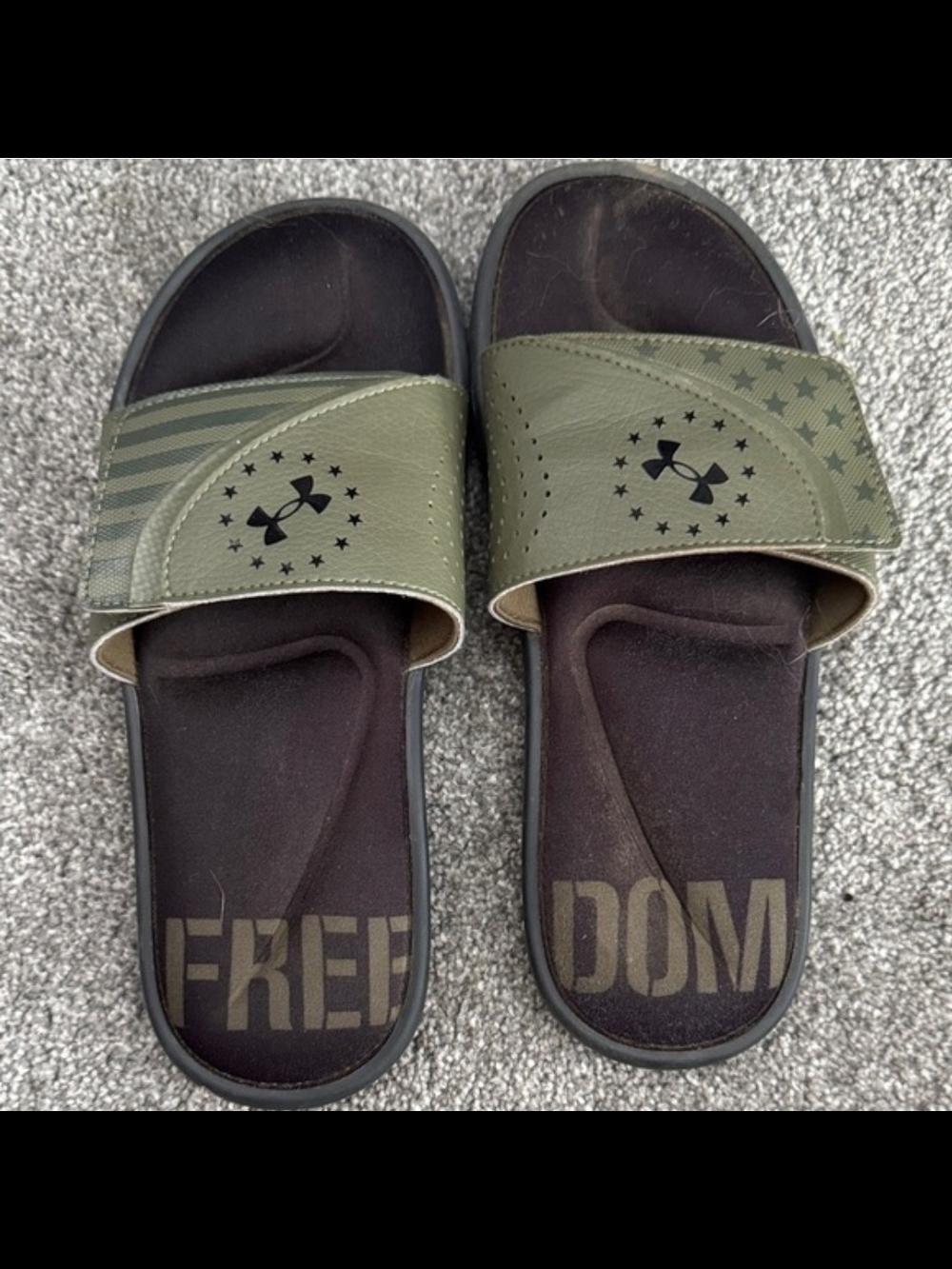Under Armour Olive Green and Black Slide Sandals